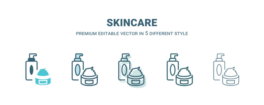 skincare icon in 5 different style. Outline, filled, two color, thin skincare icon isolated on white background. Editable vector can be used web and mobile