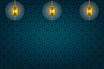 Wall Mural - Islamic Background Vector Geometric Ornament With Gold Lantern For Moslem Ramadan Kareem, Eid Mubarak and Another Moslem Celebration Day