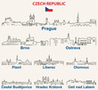 Czech Republic cities outline skylines vector set
