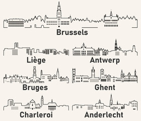 Fototapete - Belgium cities outline skylines vector set