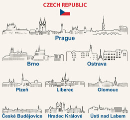 Fototapete - Czech Republic cities outline skylines vector set
