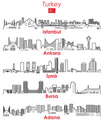 Fototapete - Turkey cities outline skylines vector set