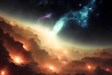 Wall Mural - space background with fantasy landscape