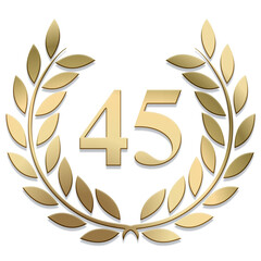 Wall Mural - 3d gold png laurel wreath number 45