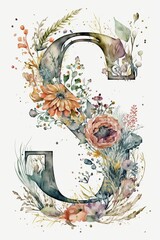 Elegant Letter S Monogram Wildflower Bouquet Watercolor Greeting Card - Perfect for Weddings, Invitations, and Holiday Posters, Generative AI