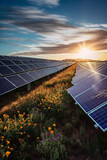 Fototapeta Sypialnia - Paineis solares energia solar captação e geração de energia elétrica sustentável renovável natural tecnologia IA Generativa