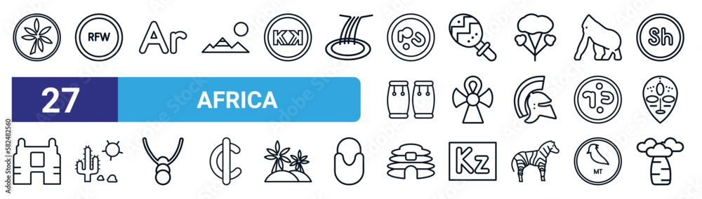 set of 27 thin line africa icons such as french west african franc ...