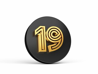 3D rendering of icon 19 with a gold modern font
