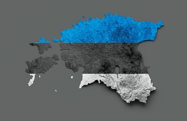 Sticker - Estonia map flag shaded relief color height map on white background