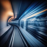 Fototapeta  - Train moving fast in tunnel