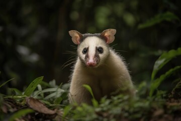 Canvas Print - Free ranging Brazilian opossum in a forest. Generative AI