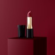 © Hammad Khan/Wirestock Creators - 3d illustration of Premium Deep Red lipstick product on a square stage