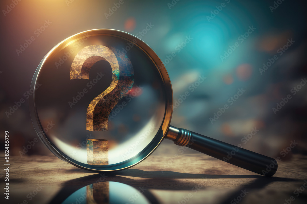 close up magnifier glass with question mark.Generative AI Stock ...