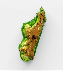 Poster - 3d illustration of Madagascar Map Shaded relief Color Height map on white Background