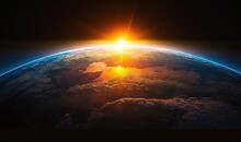  The Sun Is Setting Over The Earth From The Space Shuttle.  Generative Ai