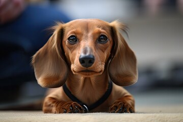 Wall Mural - In the section, a miniature dachshund poses outside. Generative AI