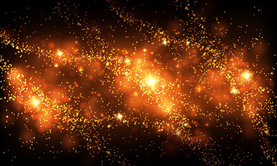 Wall Mural - Abstract glitter, bright wave of golden hue on a black background