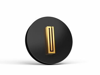 3D illustration of a royal gold modern font in a black circle, isolated on a white background