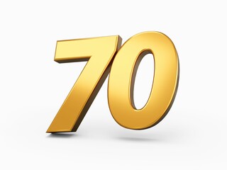 Sticker - 3d rendering of the Golden number 70 isolated on a white background