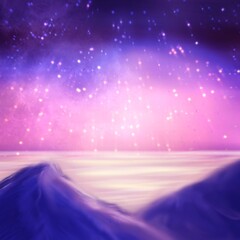 aurora borealis northern lights over mountains and lake, landscape painting.