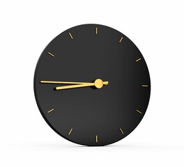 Sticker - 3D illustration of the black clock on a white background, with golden clock hands