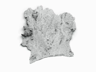 Poster - 3d illustration of the te divoire topographic map on a white  background