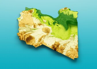 Sticker - 3d illustration of the Libya topographic map on a blue background