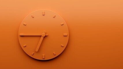 Sticker - Minimal Orange clock 6:45 o clock quarter to Seven abstract Minimalist wall clock, 3d Illustration