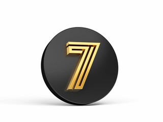 Poster - 3d rendering of the golden number 7 on a black button icon isolated on a white background.