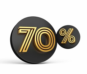 Poster - 3d rendering of the golden 70 percent on a black button icon isolated on a white background.