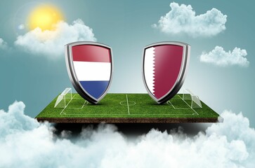 Wall Mural - 3D illustration for a football match between the Netherlands and Qatar