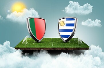 Wall Mural - 3D illustration for a football match between Portugal vs Uruguay