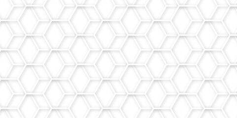 Abstract background with hexagons and geometric pattern in honeycombs design in illustration . Modern and seamless pattern in design with hexagonal molecular structures in technology background