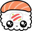 Cute Kawaii Maki Sushi Roll with cute face salmon on top