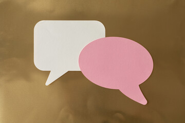Poster - Empty speech bubble hands feedback communication. papercut