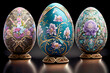 Besonders aufwändig bemalte und bearbeitete Ostereier mit vielen Details sehr dekorativ