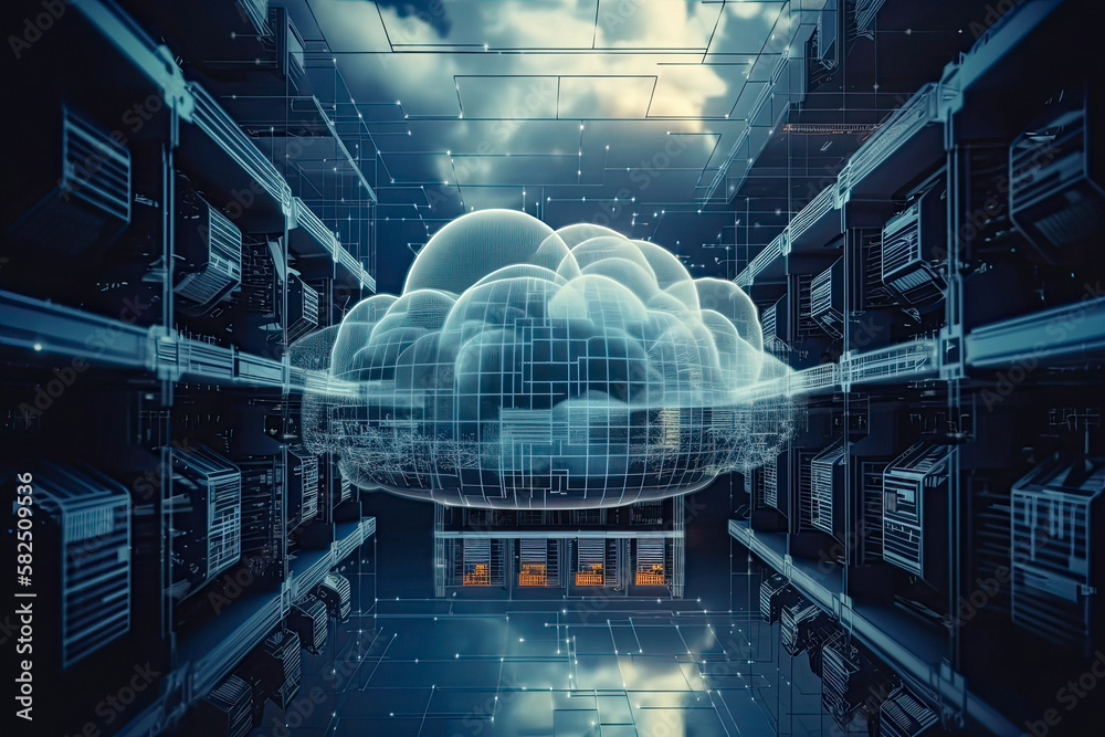 Cloud Storage Server Futuristic Technology Cyber-World 3D AI ...