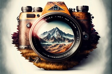 Wall Mural - the photo is in the center of an artistic photograph of mountains