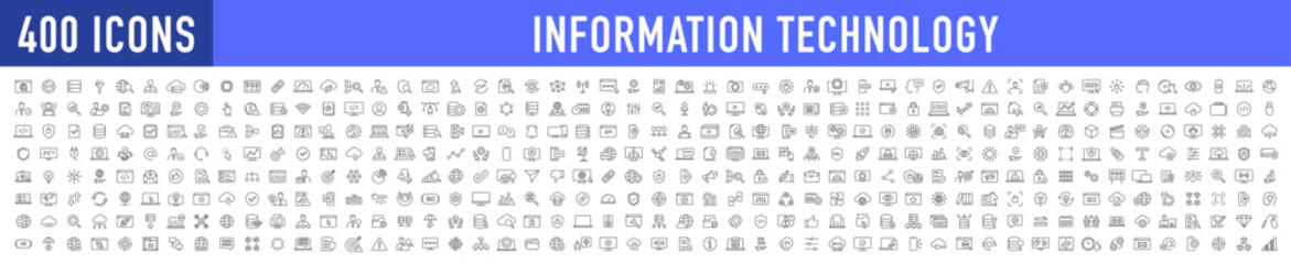 Wall Mural - Information Technology web icon set in line style. Network, web design, website, computer, software, progress,programming, data, internet, collection. Vector illustration.