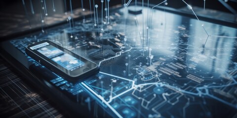 Aufkleber - virtual digital screen of connections and communications, generative, ai