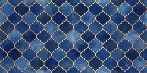 moroccan seamless pattern. arabic mosaic watercolor ornament. eid mubarak muslim background. ramadan