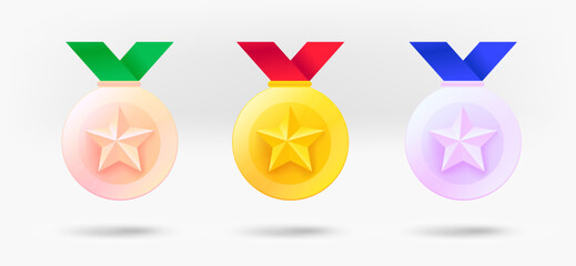 Aufkleber - Different color calendaretal medals icons collection. 3d vector isolated on white background