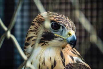 Wall Mural - In captivity, the hawk or falcon is a bird of prey. Generative AI