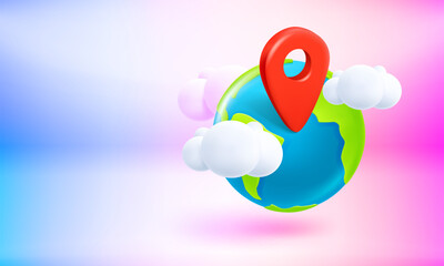 Aufkleber - The Earth with red pin of GPS location. 3d vector banner with copy space