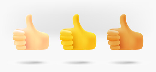 Poster - Different color human hands gesture icons collection. 3d vector isolated on white background