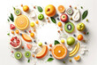 Fruits and fruit desserts on a white background. AI generative.