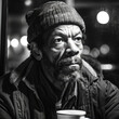 Generative AI - A homeless African American man with a hat looking at the camera, portrait photography, a character portrait, american realism