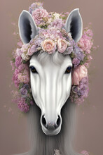 Horse With Floral Decorations On Its Head. Postcard. Generative AI
