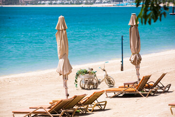 Sticker - Dubai, UAE. White sand beach at Palm Jumeirah 