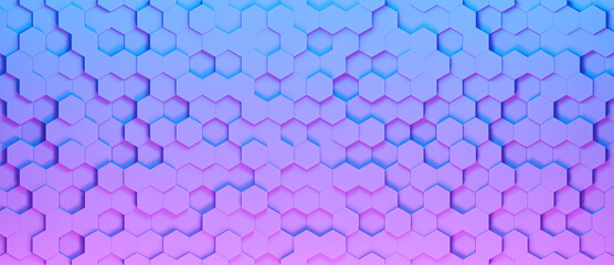 Wall Mural - Hexagonal background with pink and blue hexagons, abstract futuristic geometric backdrop or wallpaper with copy space for text